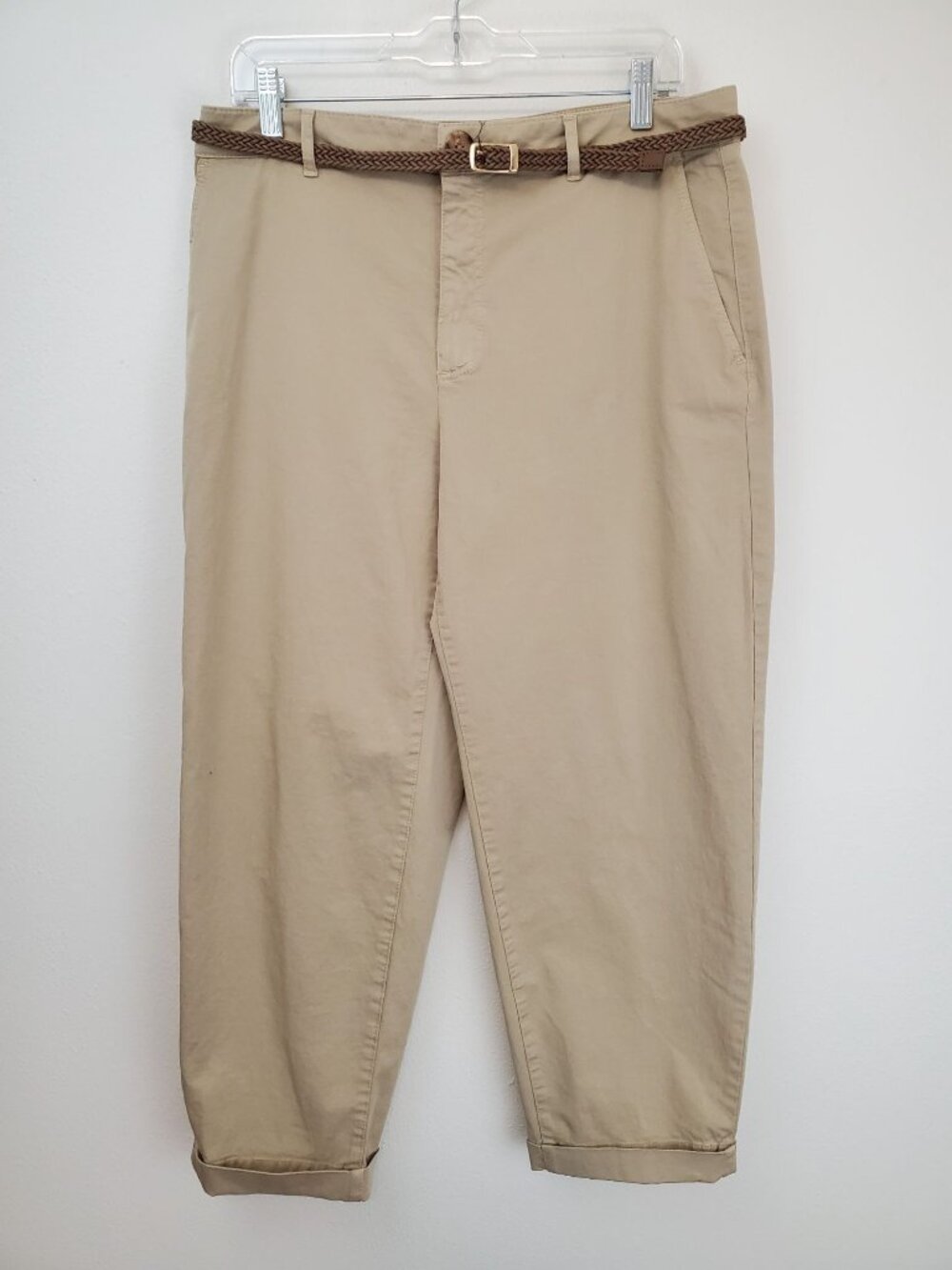 Zara women's braided belt khaki chino pants